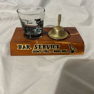 Vintage Bar Service Bell & Shotglass on‎ Wooden Base “If you drink don’t drive”
